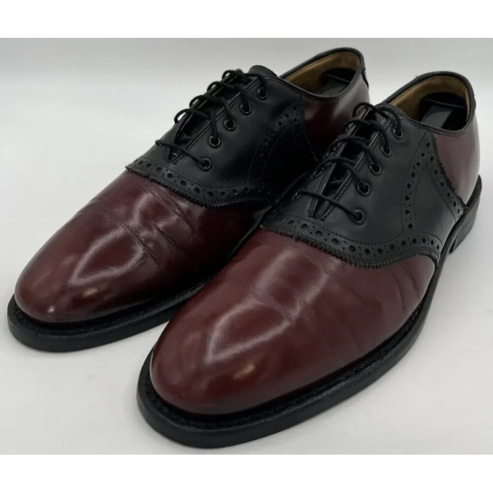 Johnston & Murphy Aristocraft Shell Cordovan Two-Tone Oxblood Black Oxfords 10B